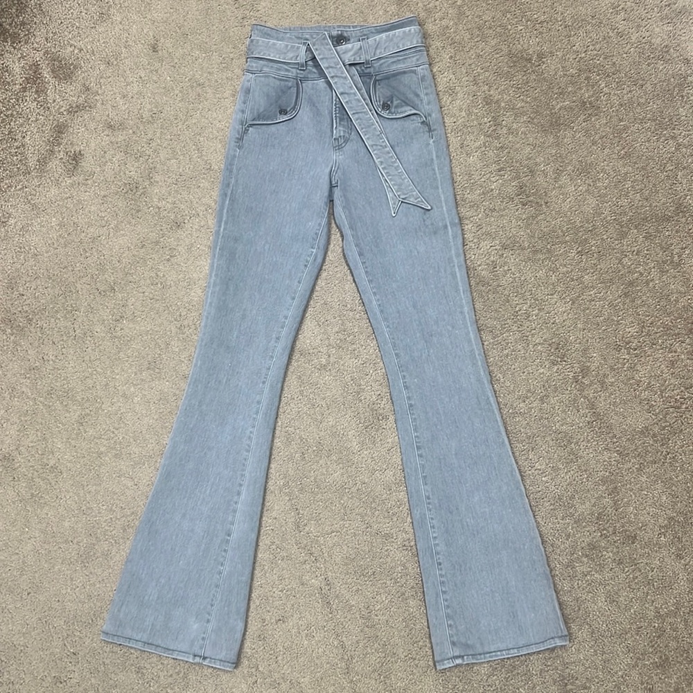 Veronica Beard Giselle Jeans Skinny Flare Leg Denim Belted Winter Grey Size 25